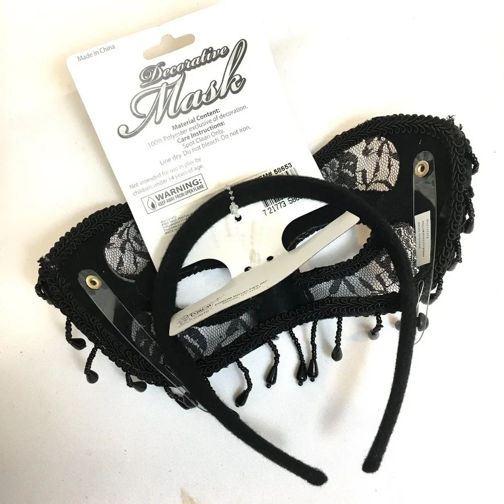Venetian Masquerade Blk Lace Mask NWT NOS